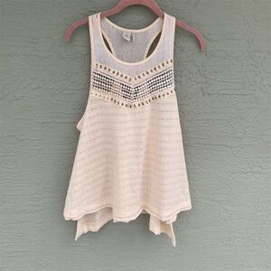 Paper Crane Boho Trapeze Beaded Tank Top Cream Size L Sleeveless Scoop Neck